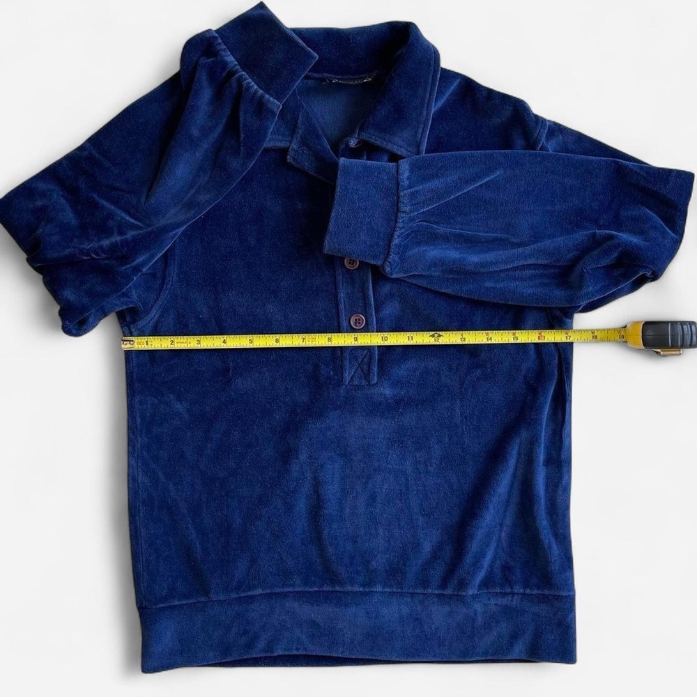 Vintage Panther Dark Navy Blue Velour Long Sleeve 1/2 Button Pullover - Picture 3 of 6